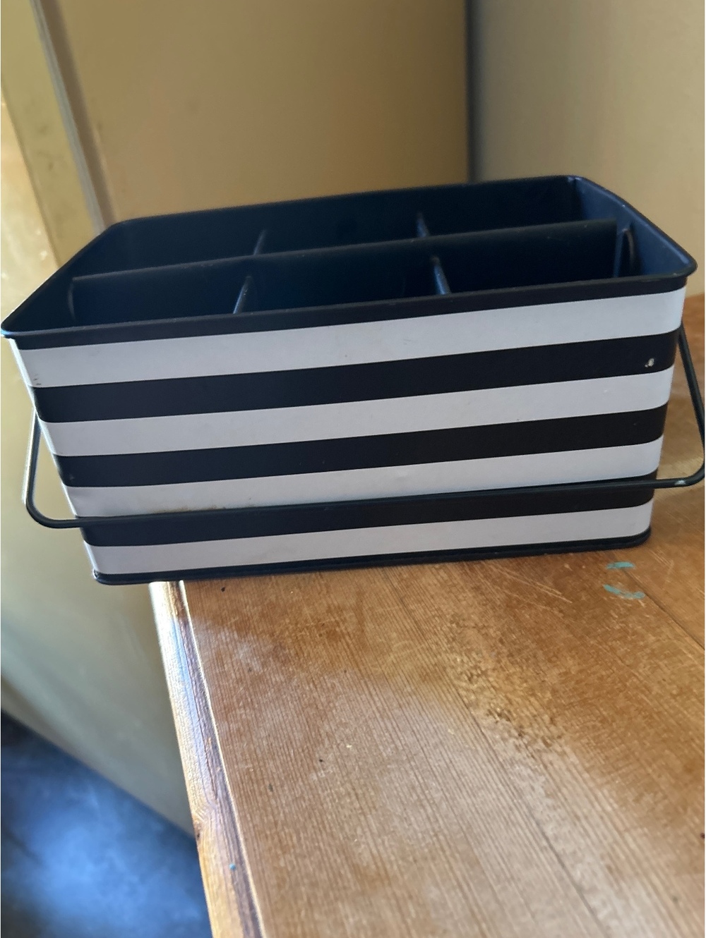 Metal Storage Caddy with Black and White Stripes